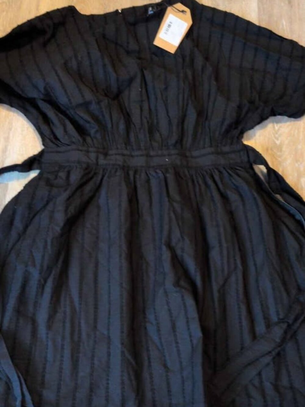DISTURBIA Blythe Cotton Tie Back Mini Dress Black US6 UK10